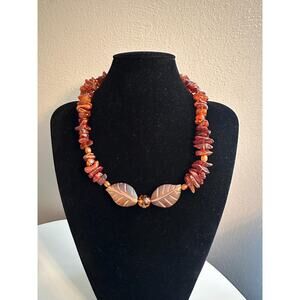 Amber Tide Leaf Necklace – Vintage Amber Tone Assemblage Necklace – OOAK